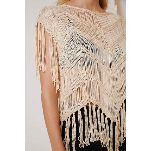 Ivory Crochet Fringe Poncho From Anthropologie - Picture 2 of 4